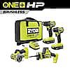 RYOBI ONE+ HP 18V Brushless Cordless Compact 4-Tool Combo Kit + 2X Batteries, Charger, and Bag $149