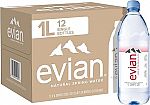 Evian Natural Spring Water-Pack of 12, 33.8 oz Bottles $15.13