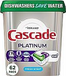 3-Pk 62-Ct Cascade Platinum Dishwasher Detergent Pod + $15 Credit ($54 & $15 P&G Rebate)