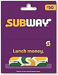 $50 Subway Lunch Gift Card $40 and more