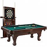 Barrington Billiards 90" Ball and Claw Leg Pool Table with Cue Rack, Dartboard Set $399