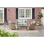 StyleWell Park Pointe 4-Piece Wicker Patio Conversation Set with Seabreeze Cushions $359 and more