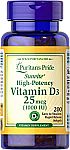 200 Count Puritan's Pride High-Potency Vitamin D3 1000 IU Softgels $2.64