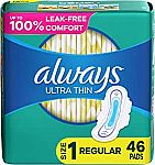 2 x 46 Count Always Ultra Thin Size 1 With Wings Unscented $11 and more