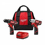 Milwaukee M12 12V Lithium-Ion Cordless Drill Driver/Impact Driver Combo Kit $119