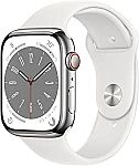 Apple Watch Series 8 [GPS + Cellular 45mm] Smart Watch w/Silver Stainless Steel Case with White Sport Band $562