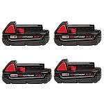4-Pack Milwaukee M18 18-Volt Lithium-Ion Battery Pack 2.0Ah $99 (Today only)
