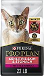 22-Lbs Purina Pro Plan Sensitive Skin and Stomach Cat Food (Lamb and Rice Formula) $28