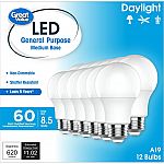 12-Pk Great Value Daylight A19 LED Light Bulbs $4