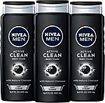 3-pack Nivea Men's Body Wash 16.9 Fl Oz Bottles + NIVEA Body Wash 20 fl oz $8.67