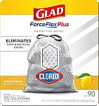 90-Ct 13-Gallon GLAD ForceFlexPlus Clorox Tall Kitchen Trash Bags $10.69