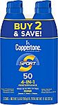 2-Pack of 5.5oz Coppertone Sport Sunscreen Spray (SPF 50) $10