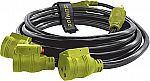 25' Sun Joe 10/3-Gauge 3-Way Split Generator Series Extension/Power Cord (3750 Watts) $28