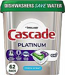 62 Count Cascade Platinum Dishwasher Pods $14