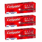 3 x 4.2-Oz Colgate Optic White Stain Fighter Whitening Toothpaste $9.25 + Get $5 Amazon Credit