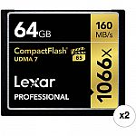 Lexar 64GB Professional 1066x CompactFlash Memory Card $40 (or 2 for $75)
