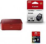 Canon MG3620 Wireless All-In-One Color Inkjet Printer Red + Cartridge Ink Black + Color Ink Cartridge $100