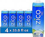 4 Pack Zico 100% Coconut Water Drink, 1 Litre Carton $10.66