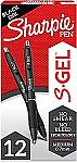 12-Ct SHARPIE S-Gel Medium Black Gel Pens $7.62