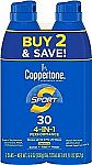 4-Pack of 5.5oz Coppertone Sport Sunscreen Spray (SPF 50) $19.43