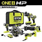 RYOBI ONE+ 18V Cordless Brushless HP 6-Tool Combo Kit + 2 x 6.0 Ah Battery $299
