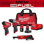 Milwaukee M12 FUEL 12-Volt Li-Ion Brushless Cordless Hammer Drill and Impact Driver Combo Kit (2-Tool) with M12 3/8 in. Ratchet $199