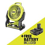 RYOBI ONE+ 18V Cordless Hybrid WHISPER SERIES 7-1/2 in. Fan + 2.0 Ah Battery $59