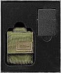 Zippo OD Green Tactical Pouch and Black Crackle Windproof Lighter Gift Set $15