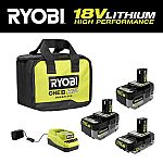 RYOBI ONE+ 18V Lithium-Ion HIGH PERFORMANCE Starter Kit + Bonus Brushless Tool $149