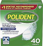 40 Count Polident Overnight Whitening Denture Cleanser Effervescent Tablets $1.97