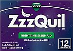 12 Count ZzzQuil, Nighttime Sleep Aid LiquiCaps $2.19