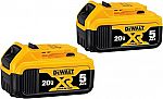 2-Pack DEWALT 20V MAX XR 5Ah Battery $120