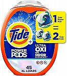 45 Count Tide Ultra OXI Power PODS with Odor Eliminators Laundry Detergent Pacs $10.60