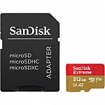 SanDisk 512GB Extreme UHS-I microSDXC Memory Card with SD Adapter $30