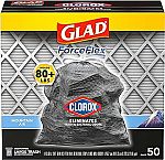 50-Ct Glad Large Drawstring Trash Bags, ForceFlex with Clorox, 30 Gallon $14