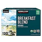 120-Count Kirkland Signature Organic Breakfast Blend Light-Roast Coffee K-Cup Pods $32