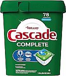 78 Count Cascade Complete Dishwasher Pods $13