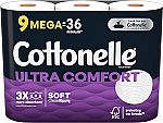 9 Mega Rolls Cottonelle Ultra Comfort Toilet Paper $6.64