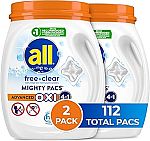 112 Count All Mighty Pacs Laundry Detergent with OXI Stain Removers and Whiteners $24