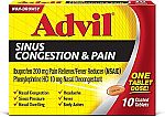 10-Count Advil Sinus Congestion and Pain Relief Medicine Tablets $3