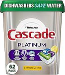 62-Count Cascade Platinum Dishwasher Pods $13