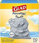 110-Count Glad Tall Kitchen Drawstring Trash Bags $10.48