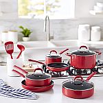 12-Piece Amazon Basics Aluminum NS Red Cookware Set $56.53