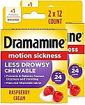 2 x 12 Count Dramamine Chewable Less Drowsy, Motion Sickness Relief $6 and more