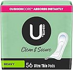 56 Count U by Kotex Clean & Secure Ultra Thin Pads $5.10 and more