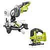 RYOBI ONE+ 18V Cordless Compound Miter Saw and Jig Saw + Battery $102