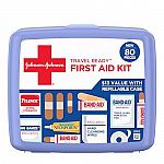 80-Piece Johnson & Johnson Travel Ready Portable Emergency First Aid Kit $8.23