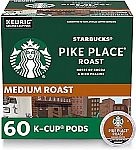 60-Count Starbucks K-Cup Coffee Pods Medium Roast Pike Place $20