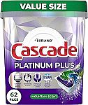 62-Count Cascade Platinum Plus ActionPacs Dishwasher Detergent Pods $4
