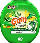 60-Count Gain flings! Laundry Detergent Soap Pacs + $8.50 Amazon Credit $15